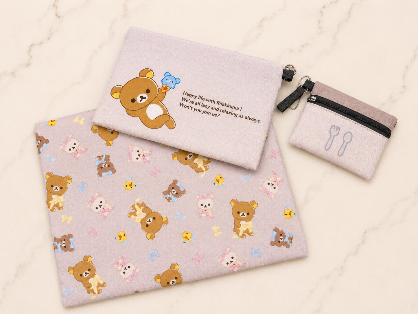 Rilakkuma Pouch Set 3-Piece set in Large, Medium & Small Sizes