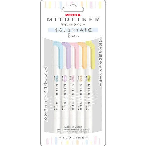 Zebra - Mildliner Water-based highlighter 5-colour set (Dual Tip)